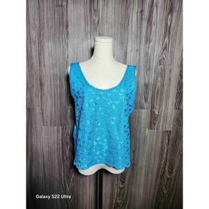 Vintage‎ Chic Lingerie Blue Floral Lace Satin Back Camisole Tank Top Medium USA
